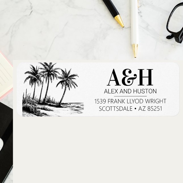 Beach Wedding Monogram Elegant Simple Palm Tree (Von Creator hochgeladen)