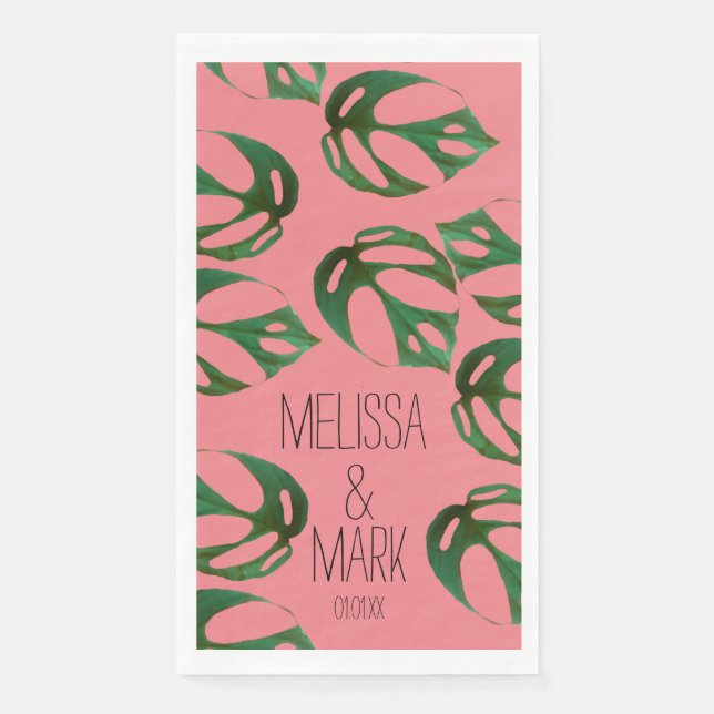 Beach Wedding Monstera Paare Name Serviette (Vorderseite)