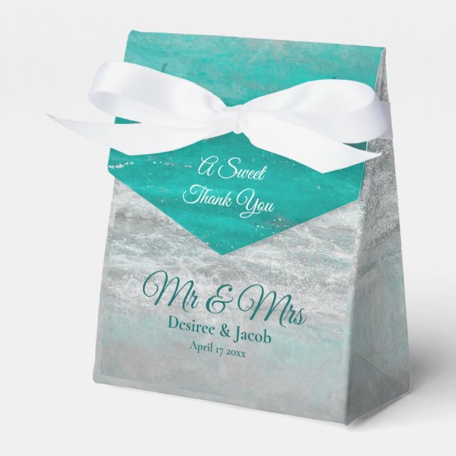 Beach Wedding Mr. and Mrs. Turquoise Tropical Ocea Geschenkschachtel (Vorderseite)