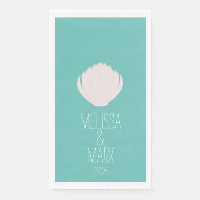 Beach Wedding Muschel Paare Name Serviette (Vorderseite)
