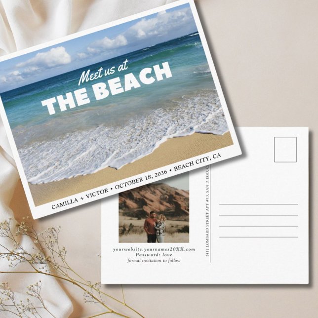 Beach Wedding Ocean Foto Save the Date Postkarte (Beach Wedding Ocean Photo Save the Date Postcard
)