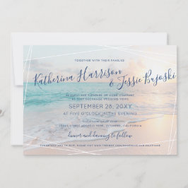 Beach Wedding Ocean Sunset Pink & Türkis Einladung