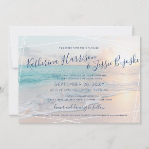 Beach Wedding Ocean Sunset Pink & Türkis Einladung
