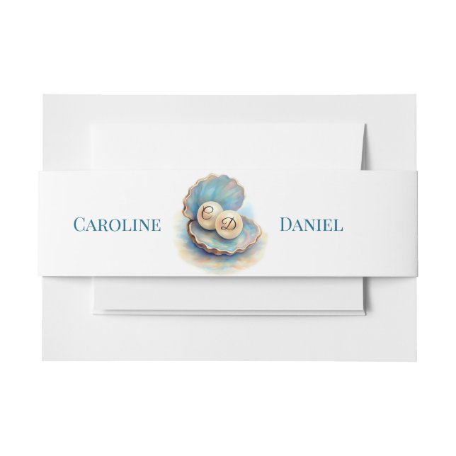 Beach Wedding Pearls Muschel Elegantes Ocean Thema Einladungsbanderole (Vorderseite Beispiel)