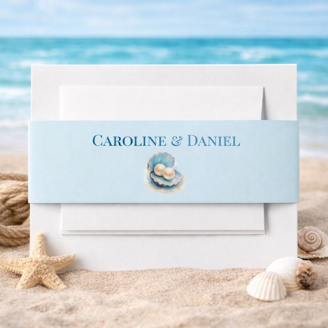 Beach Wedding Pearls Muschel Elegantes Ocean Thema Einladungsbanderole (Von Creator hochgeladen)