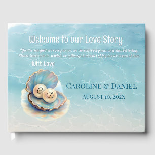 Beach Wedding Pearls Muschel Elegantes Ocean Thema Gästebuch