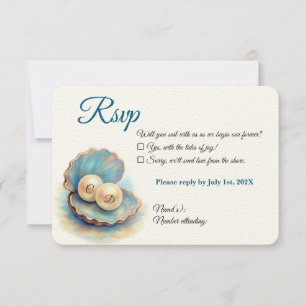 Beach Wedding Pearls Muschel Elegantes Ocean Thema RSVP Karte