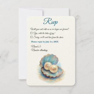 Beach Wedding Pearls Muschel Elegantes Ocean Thema RSVP Karte