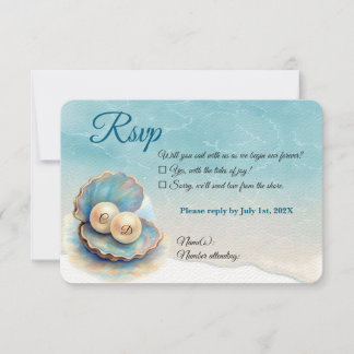 Beach Wedding Pearls Muschel Elegantes Ocean Thema RSVP Karte