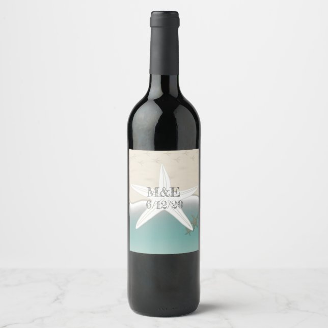 Beach Wedding Personalisiert Wine Bottle Labels Weinetikett (Vorderseite)