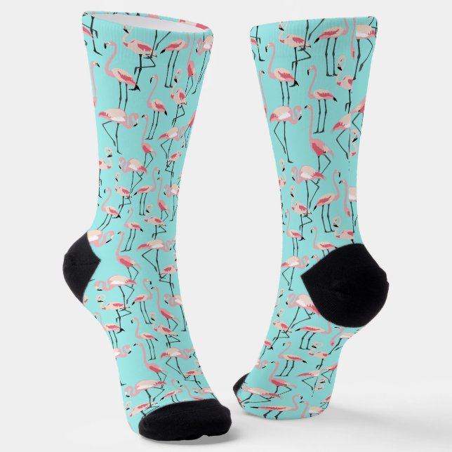 Beach Wedding Pink Blue Flamingo Muster Socken (Gewinkelt)