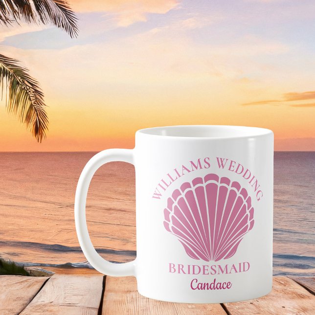 Beach Wedding Pink Seashell Bridesmaid Custom Kaffeetasse (Von Creator hochgeladen)