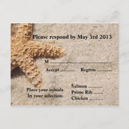 Beach Wedding Reply Cards - Starfish in Sand RSVP Karte