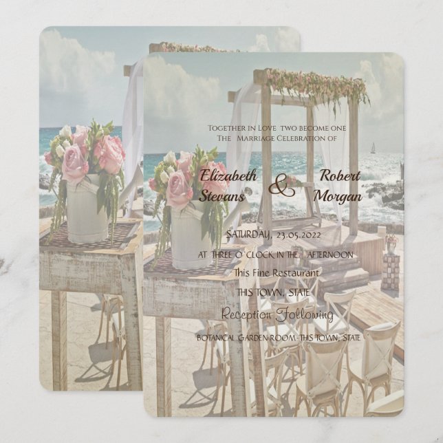Beach Wedding Retro Arch Einladung (Vorne/Hinten)