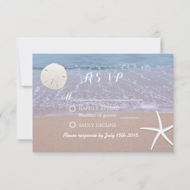 Beach Wedding Sand Dollar & Starfish Response RSVP Karte (Vorderseite)