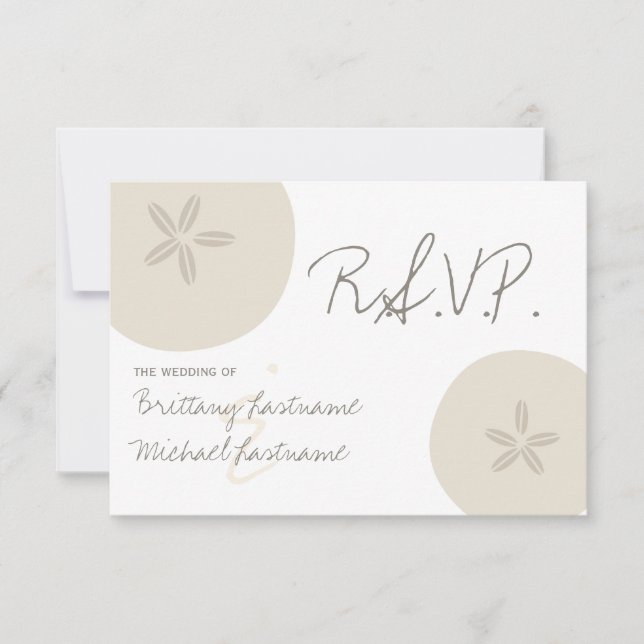 Beach Wedding Sand Dollar Wedding RSVP Karte (Vorderseite)