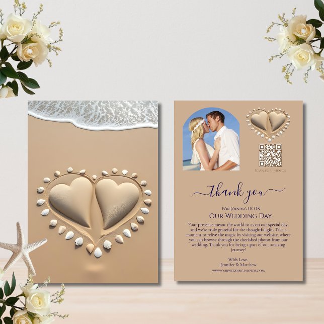 Beach Wedding Sand Hearts Einladung (Beach Wedding Sand Hearts Thank you Card)