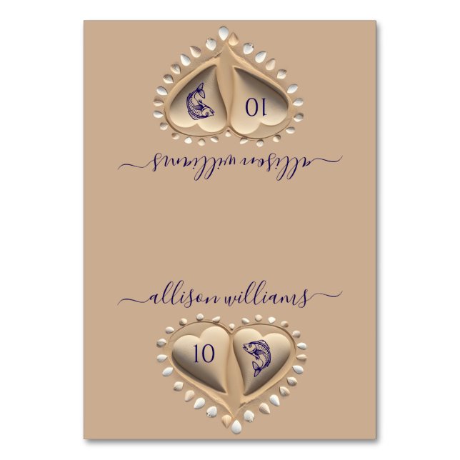 Beach Wedding Sand Hearts-Platzkarten-Meal Icons Tischnummer