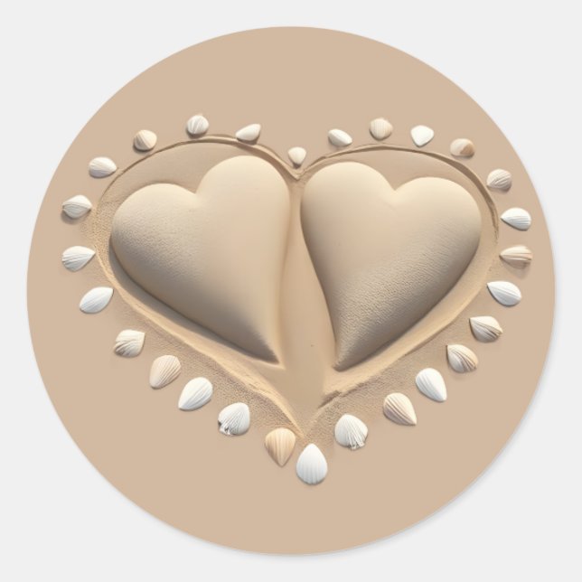 Beach Wedding Sand Hearts- Runder Aufkleber (Vorderseite)