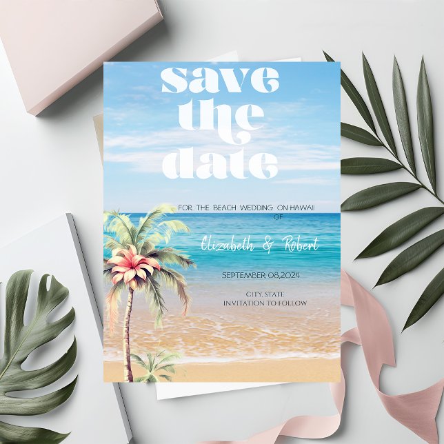 Beach Wedding, Sand, Palm Blume Save the Date (Von Creator hochgeladen)
