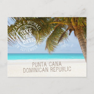 Beach Wedding Sandy Palm Tree Save the Date Ankündigungspostkarte
