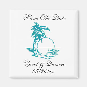 Beach Wedding Save the Date Palm Tree Sunset Magne Magnet