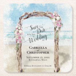 Beach Wedding Save the Date Pastel Watercolor Rechteckiger Pappuntersetzer
