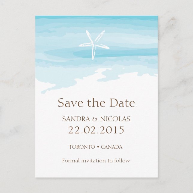 Beach Wedding Save the Date Postcard Ankündigungspostkarte (Vorderseite)