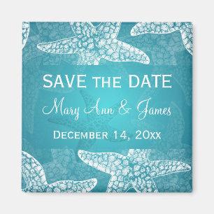 Beach Wedding Save the Date Starfish Blue Magnet