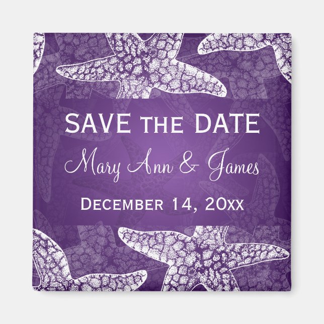 Beach Wedding Save the Date Starfish Lila Magnet (Vorne)