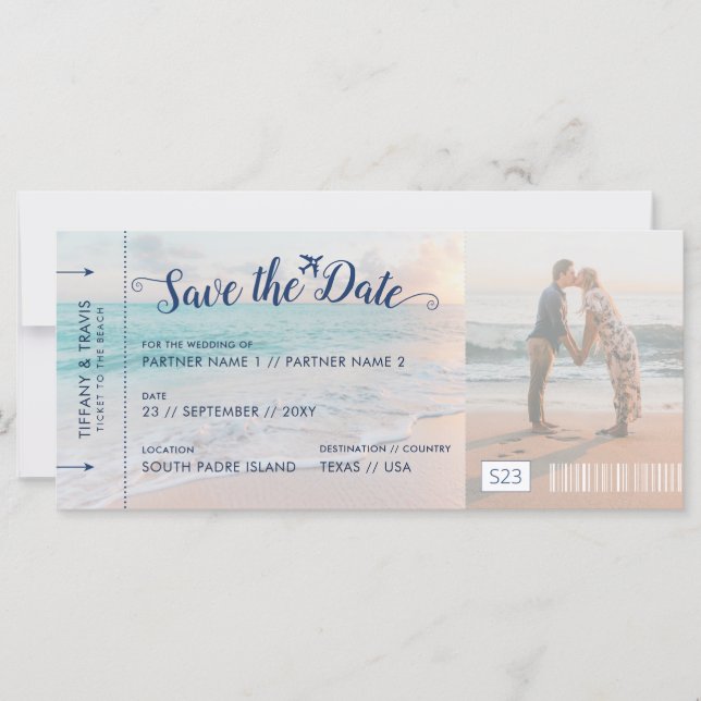 Beach Wedding Save the Date Ticket (Vorderseite)