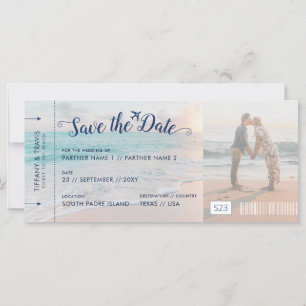Beach Wedding Save the Date Ticket