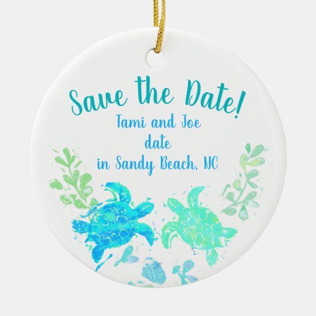 Beach Wedding Save the Date und Gastgeschenk Keramik Ornament (Vorne)