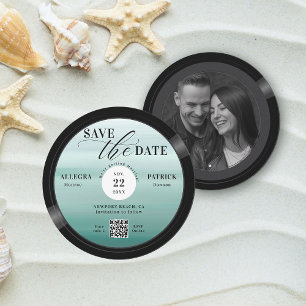 Beach Wedding Save the Date Vintag Music Vinyl QR