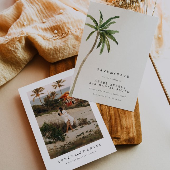 Beach Wedding Save the Date Wasserfarbenpalme Tree Einladung (Von Creator hochgeladen)