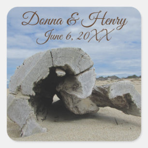 Beach Wedding Schönes Driftwood Foto Siegel Quadratischer Aufkleber