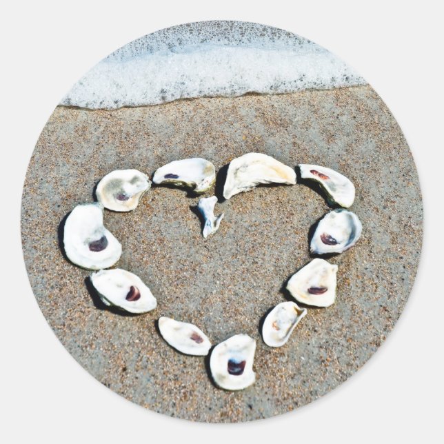 Beach Wedding Seashell Heart Untersetzer Runder Aufkleber (Vorderseite)