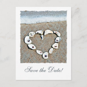 Beach Wedding Seashell Herz Save the Date Ankündigungspostkarte