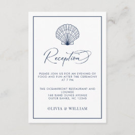 Beach Wedding Seashell Navy Blue Empfang Begleitkarte
