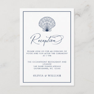 Beach Wedding Seashell Navy Blue Empfang Begleitkarte