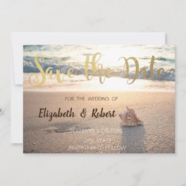 Beach Wedding, Seashell Sunset Save the Date (Vorderseite)