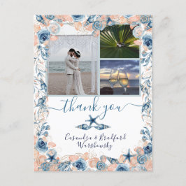 Beach Wedding Seashell und Rose Foto Vielen Dank Postkarte
