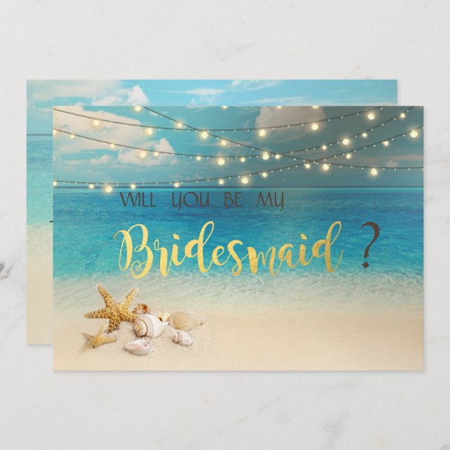 Beach Wedding Seashells Bridesmaid Card Einladung (Vorne/Hinten)