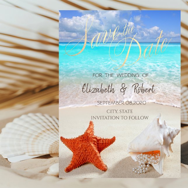 Beach Wedding Seashells Lights Save the Date (Von Creator hochgeladen)