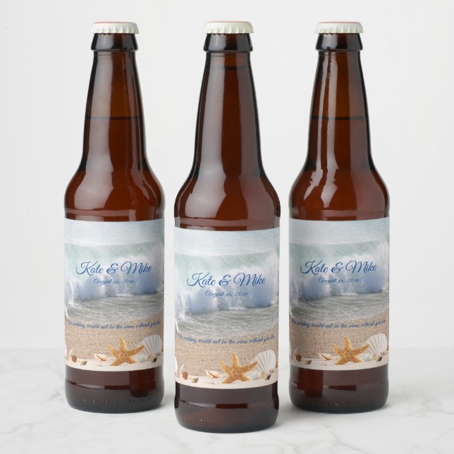 Beach Wedding Seashells Tropical Island Bierflaschenetikett (Flaschen)