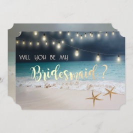 Beach Wedding Seastars Lights Bridesmaid Card Einladung