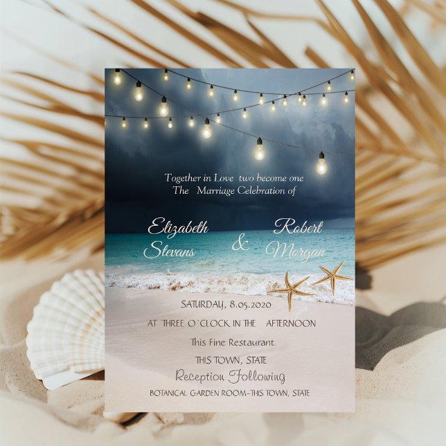 Beach Wedding Seastars String Lights Einladung (Von Creator hochgeladen)
