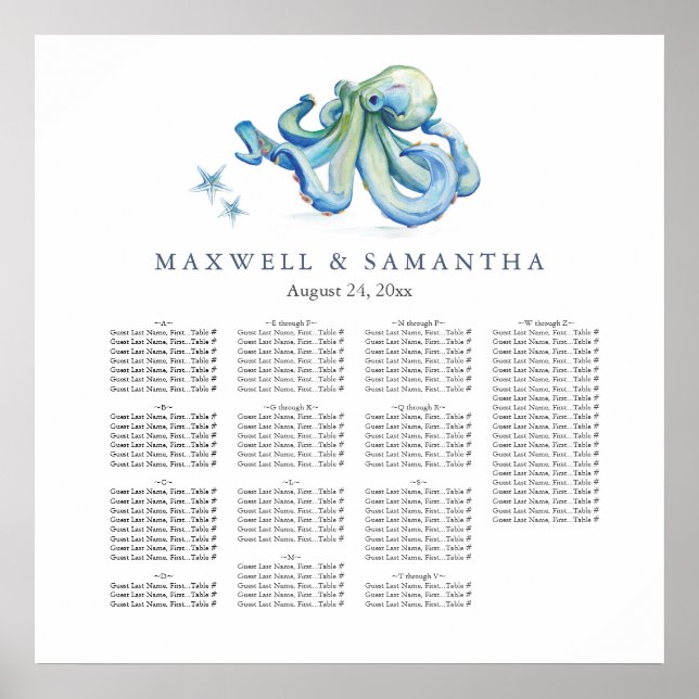 Beach Wedding Seating Chart Templates Poster (Vorne)