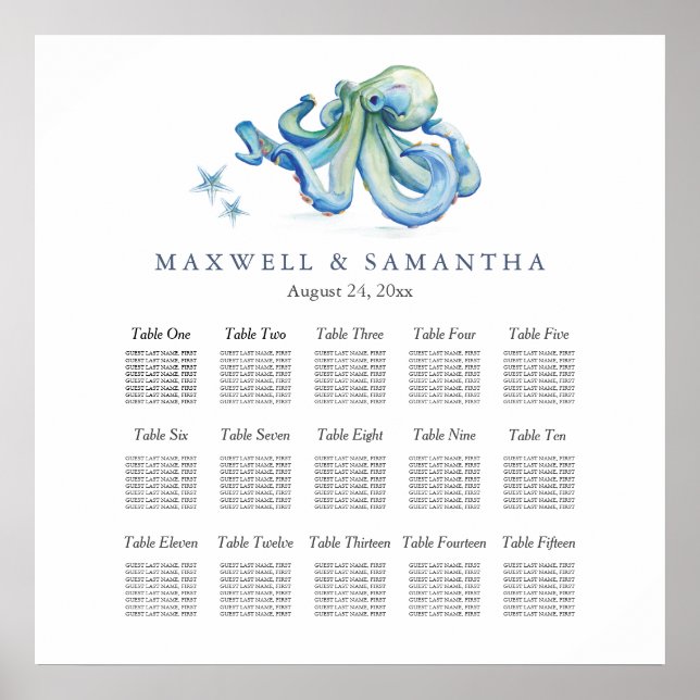 Beach Wedding Seating Chart Templates Poster (Vorne)