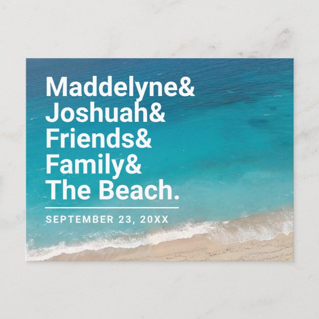 Beach Wedding Simple Ampersand Save the Date Ankündigungspostkarte (Vorderseite)